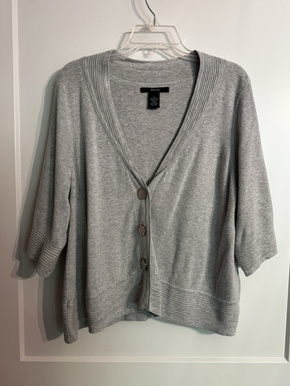 Ralsey Cardigan Sweater 3/4 Sleeve Gray V Neck Sz XL preppy Office Academia